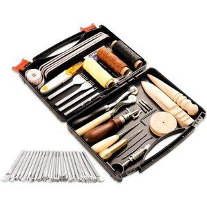50Pieces Leather Working Tools & Supplies with Leather Tool Box Prong Punch Edge